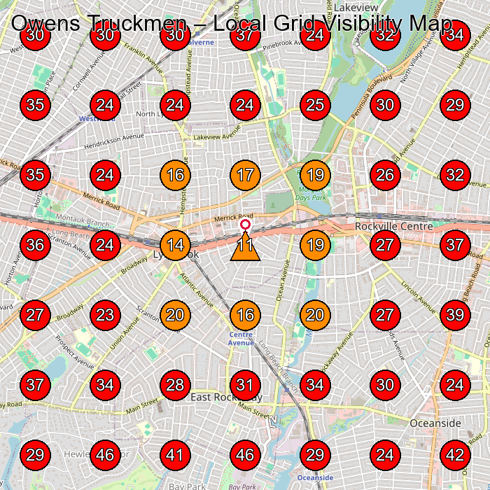 Owens Truckmen GeoGrid visibility map for Shipping And Mailing Service in Lynbrook